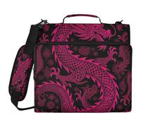 Red Asian Dragon Rose 3 Ringing Binder with Extra Pockets with Handle and Removable Shoulder Strap Waterproof School Binders Organizer for Office School
