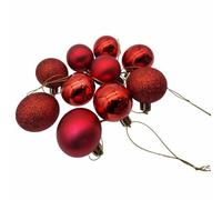 Red Assorted Christmas Baubles 4cm - 10 Pack Plastic Baubles with Shiny, Matte & Glitter Finish - Hanging Ornaments for Trees, Garlands & Holiday Decorations