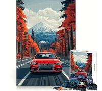 Red Audi on Mountain Road 1000 Pieces Jigsaw Puzzles for Adults Mind Exercise Toy Relax Time Precision Cut Stylish Gift (38x26cm)
