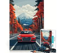 Red Audi on Mountain Road 1000 Pieces Jigsaw Puzzles for Adults Mind Exercise Toy Relax Time Precision Cut Stylish Gift (38x26cm)