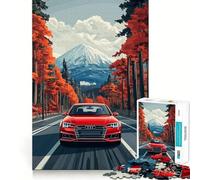 Red Audi on Mountain Road Jigsaw Puzzle 1000 Piece for Adults Think Smart Toy Family Joy Accurate Cut Fine Art Piece (50x75cm)