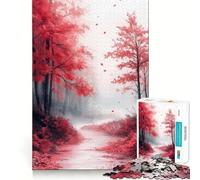 Red Autumn Forest Path 1000 Piece Jigsaw Puzzles for Teenagers Jigsaw Brain Workout Toy Group Play Art Assembly Classic Gift (50x75cm)