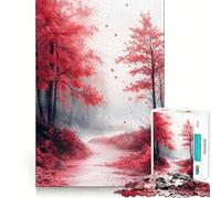 Red Autumn Forest Path Hard Jigsaw Puzzle for Adults 1000 Pieces Mind Challenge Toy Gentle Leisure Precise Cut Memorable Gift (38x26cm)