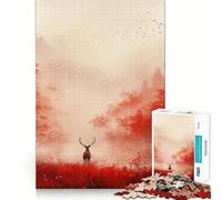Red Autumn Forest with Deer 1000 Pieces Jigsaws Adults Puzzles Gifts Mind Challenge Toy Easy Leisure Precise Cut (38x26cm)