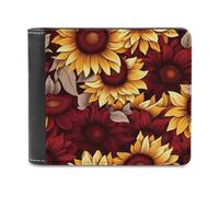 Red Autumn Sunflower Funny Wallet for Men RFID Blocking Bifold Wallet Soft Billfold with Card Slots Custom Gifts