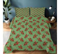 Red Azalea Queen Duvet 10.5 Tog, Vintage Rustic Style Microfiber Bedding Set, 1 Quilt 220x220cm and 2 Pillowcases 50x75cm, All Year Round Comforter for Cozy Nights B2074