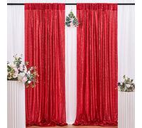 Red Backdrop Curtain 2 Panels 2ftx8ft Sequin Backdrop Drapes Red Glitter Curtains Shimmer Wedding Backdrop Curtain Drapes Fabric Red Background