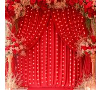 Red Backdrop Curtains with Lights for Parties,10x10FT Wrinkle Free Red Photo Backdrop Curtains for Wedding Baby Shower Birthday Ceremony Reception New Year Decorations-5ft x 10ft,2 Panels