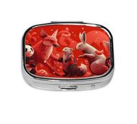 Red Background Animals_1 Square Mini Pill Case, Compact Metal Pocket Pill Box with 2 Compartments for Travel