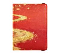 Red Background Golden Path Leather Passport and Vaccine Card Holder Combo Travel Passport Wallet Passport Holder for Men and Women Waterproof