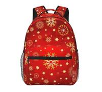 Red Background Golden Snow Print Casual Daily Bookbag, 20 * 29 * 40cm Durable Basic Backpack For Travel And Vacation Classics Daypack
