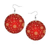 Red Background Golden Snow Print Piercing Round Leather Earrings Set 1 Pair Stylish Leather Earrings Dangle Hoop For Women Jewelry Gifts