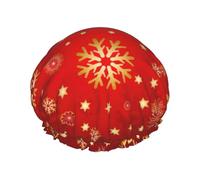 red background golden snow Printed Hair Cover, Dual Layer Bathing Cap For Thick Hair, Reusable Headgear For Women