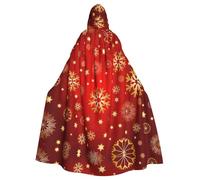 Red Background Golden Snow Printing 57.8 Inches Length Adult Vampire Hooded Cloak,Hooded Cloak For Halloween Role Playing With Tie