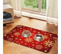 Red Background Golden Snow Printing Feeding Mat For Dogs Cats Pet Absorbent Leather Tablecloth 23.62in*15.75in Cat Dog