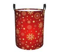 Red Background Golden Snow Printing Personalized Circular Dirty Clothes Hamper â€“ Standable Design, Works In Bathroom & Closet