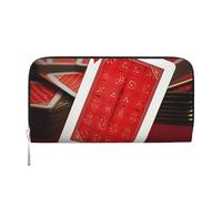 Red Background Playing Cards Leather Wallet For Women Girl, Zip Around Credit Card Holder Long Pu Wallet Clutch Purse Waterproof Travel Handbag