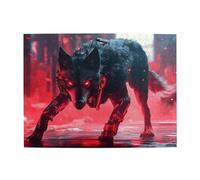 Red Background War Wolves Wooden Puzzle 500 Piece Jigsaw Puzzle for Adults Challenging Puzzle for Game Size 15"x20.4"