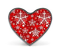 Red Background with Seamless White Snowflake Pattern Heart Brooch Pin, Unisex Smooth Surface Lapel Tie Pin, Lightweight Badge Jewelry Crafts Decor for Costume Accessory Men Women