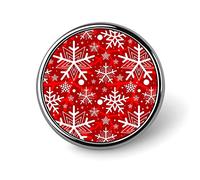 Red Background with Seamless White Snowflake Pattern Round Brooch Pin, Unisex Smooth Surface Lapel Tie Pin, Lightweight Badge Jewelry Crafts Decor for Costume Accessory Men Women