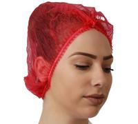 RED- bag of 100, Disposable Hairnets, Mob Caps, 21'', UK MANUFACTURER Non-Woven material, Ideal for Kitchen, Catering, Food Industry, Laboratories, Protective Hair, (100)
