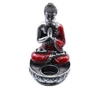 Red Bali Hand-Painted Buddha Candle Holder - Namaskara Mudra Decor