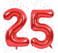 Red Balloon 25, Numbers Balloon Red, 40 Inch Red Foil Balloon 2 & 5, Number Balloon 25 Helium Balloon 25th Birthday for 25th 52th Birthday Decoration Children Girls Boys