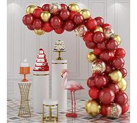 Red Balloon Arch Kit, Red and Gold Balloon Arch Garland Kit with Gold Confetti Balloons, Double Layer Ruby Red Balloon Metallic Gold Latex Balloons for Wedding Birthday Bridal Shower Party Decorations