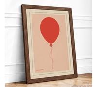 Red Balloon Rising Minimalist Framed Wall Art Print A3 (42×29.7cm) Walnut, Wall Decor for Living Room, Bedroom, Office & Home, Ready to Hang, Art Gift