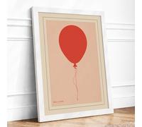 Red Balloon Rising Minimalist Framed Wall Art Print A3 White | Ready to Hang, Premium Gi Paper, Fade-Resistant Inks, Securely Packaged, UK Made