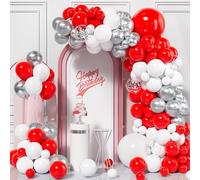 Red Balloons Arch Kit, 115Pcs Red White Silver Confetti Balloon Garland Girl Women Bridal Shower Engagement Anniversary Graduation Wedding Birthday Christmas Bachelorette Valentine Decor