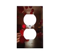 Red Balloons in The Room Outlet Cover, American Standard Wall Plate with Screws - Heat & Impact Resistant Stainless Steel, 1-Gang Duplex Socket Cover for Home Decor