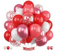 Red Balloons Set 12 Inch Red White Balloons Red Metallic Confetti Balloon for Girls Women Valentines Engagement Wedding Anniversary Confession Bachelorette Bridal Shower Birthday Party Decorations