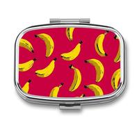 Red Banana Pattern Pill Box Travel Pill Organizer 2 Compartment Weekly Pill Case with Mirror A Day Medicine Container Medicine Organizer for Purse, Pocket, Or Wallet