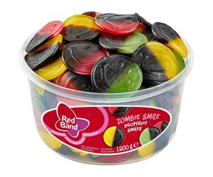 Red Band Zombie Smile Fruit Gum and Liquorice Smiley Faces 1200g Tub 100 pieces