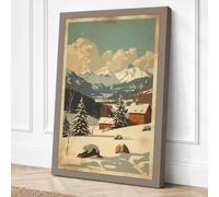 Red Barn in Winter Vintage Canvas Wall Art Print 18x12 Inch (46 x 30 cm)