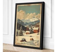 Red Barn in Winter Vintage Canvas Wall Art Print 24x16 Inch (61 x 41 cm)
