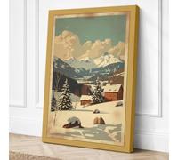 Red Barn in Winter Vintage Canvas Wall Art Print 24x16 Inch (61 x 41 cm)
