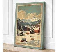 Red Barn in Winter Vintage Canvas Wall Art Print 24x16 Inch (61 x 41 cm)