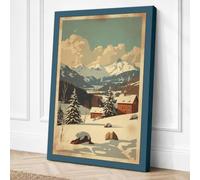 Red Barn in Winter Vintage Canvas Wall Art Print 24x16 Inch (61 x 41 cm)