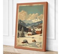 Red Barn in Winter Vintage Canvas Wall Art Print 30x20 Inch (76 x 51 cm)