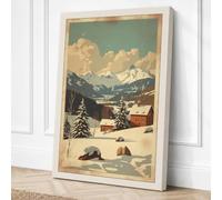 Red Barn in Winter Vintage Canvas Wall Art Print 30x20 Inch (76 x 51 cm)
