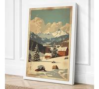Red Barn in Winter Vintage Canvas Wall Art Print 36x24 Inch (91 x 61 cm)