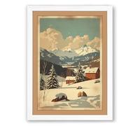 Red Barn in Winter Vintage Framed Wall Art Print A1 (84.1×59.4cm) White, Wall Decor for Living Room, Bedroom, Office & Home, Ready to Hang, Art Gift