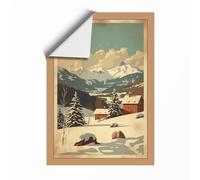 Red Barn in Winter Vintage Unframed Wall Art Print A3 (42×29.7cm), Wall Decor for Living Room, Bedroom, Office & Home, Art Gift