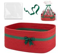 Red Basket 14x10x6in Cute Bow Christmas Baskets with Ribbon & Clear Bags & Handles ideal for Red