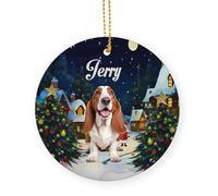 Red Basset Hound Dog Ceramic Christmas Ornaments With Lanyard Christmas Decorations 7.3Cm Tree Decorations