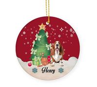 Red Basset Hound Dog Ceramic Christmas Ornaments With Lanyard Christmas Tree Decorations 7.3Cm Xmas Tree Hanging Ornaments