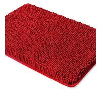 Red Bathroom Rugs Thick Chenille Bath Mats | Absorbent and Washable Bath Rug Non-Slip, Plush and Soft Rugs for Bathroom Floor, Shower, Sink - 26" x 44"