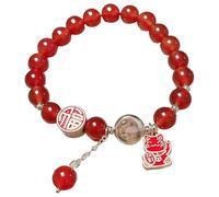Red Beaded Bracelet, Chinese Bracelet - Year of the Snake Red Agate Bracelet, Beaded Bracelets, Protective Bracelet for Women, Chinese New Year Jewelry for Christmas, Se référer au descriptif, Agate